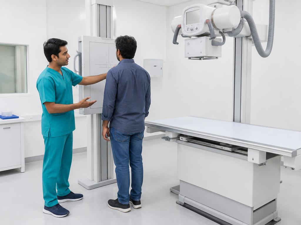 Illustrative X-ray care, not actual clinic staff or equipment